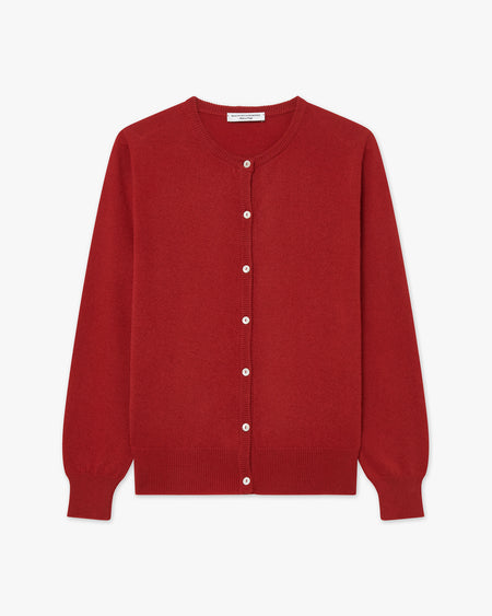 Women's Essential Cashmere Crew Neck Cardigan - Red Women's Essential Cashmere Crew Neck Cardigan - Red