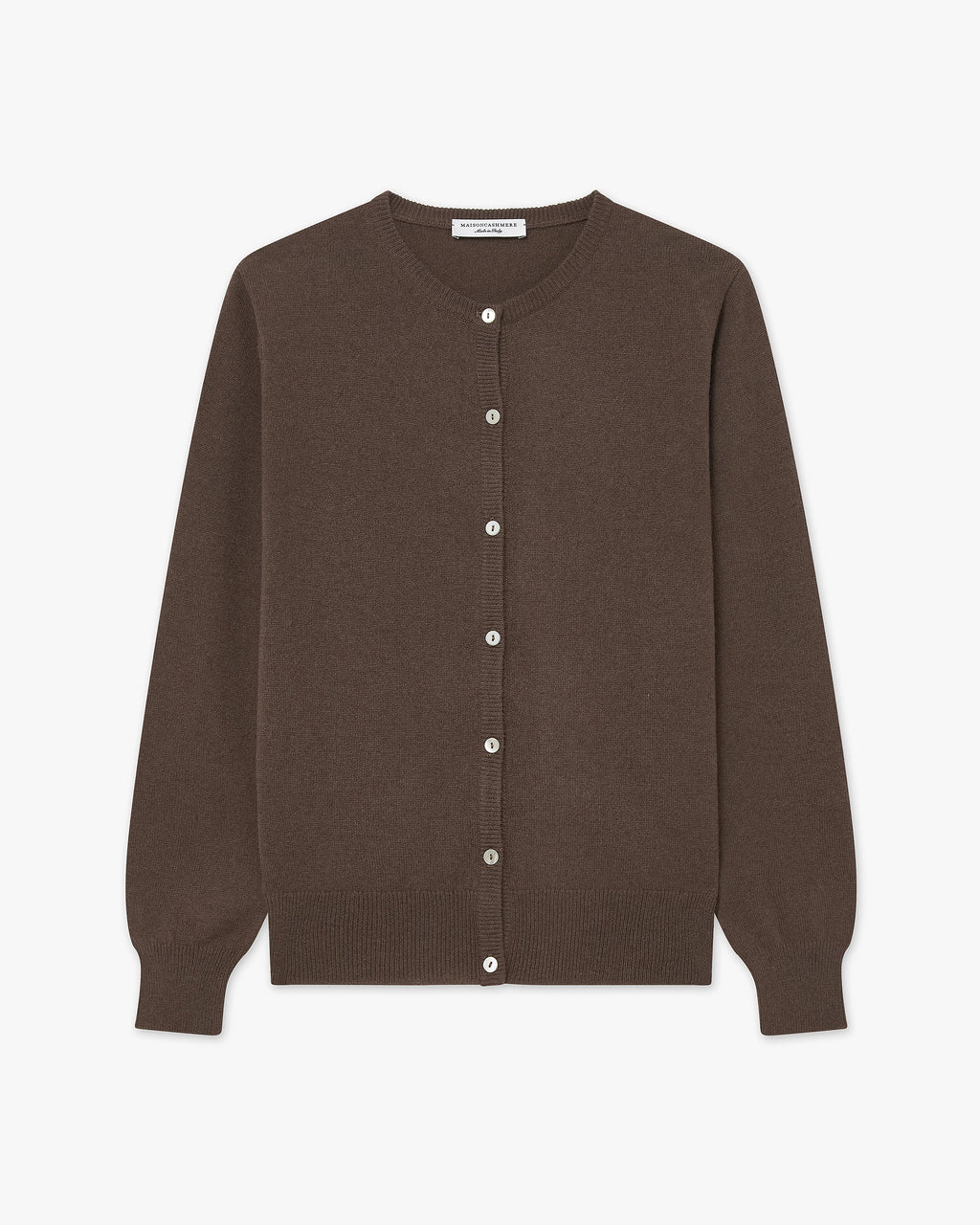 Essential Crew Neck Cardigan - Brown Cashmere