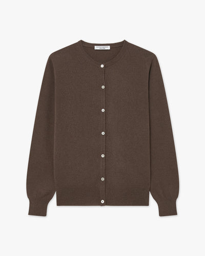 Essential Crew Neck Cardigan - Brown Cashmere