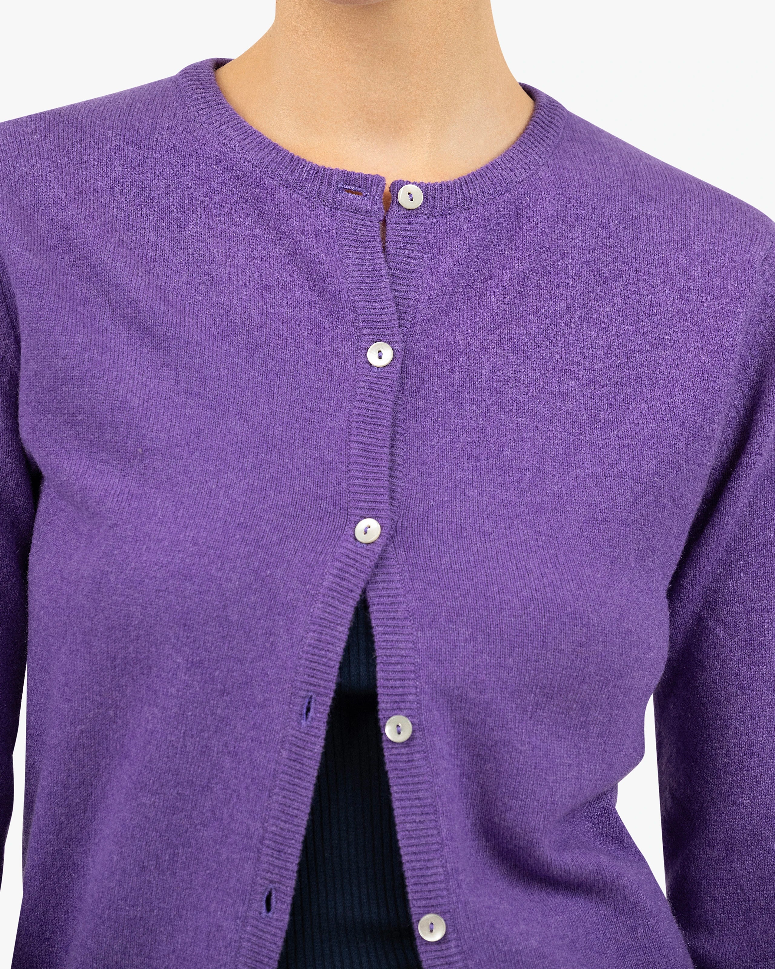 Essential Crew Neck Cardigan - Purple Cashmere