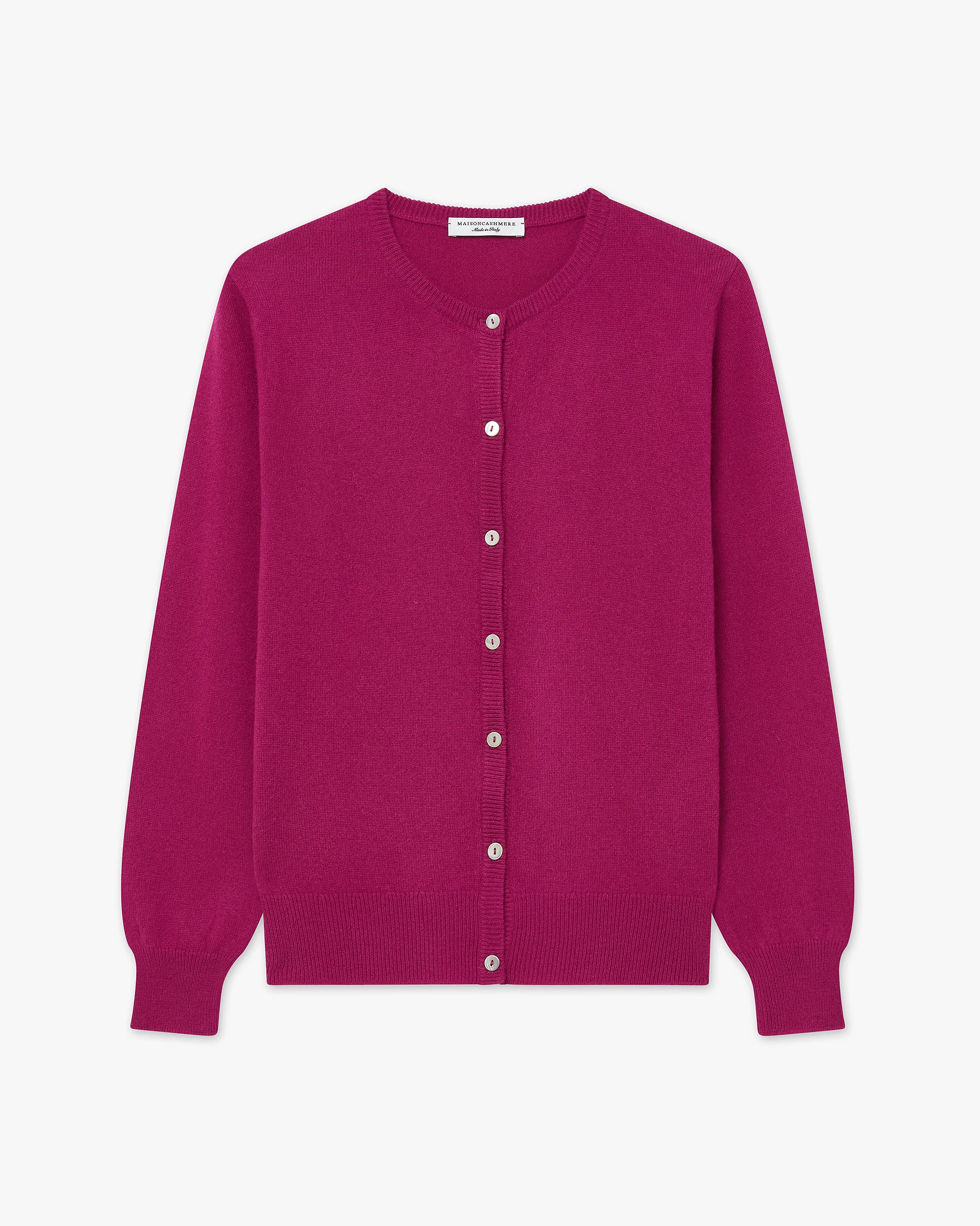 Women's Essential Cashmere Crew Neck Cardigan - Magenta