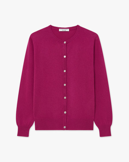 Essential Crew Neck Cardigan - Magenta Cashmere