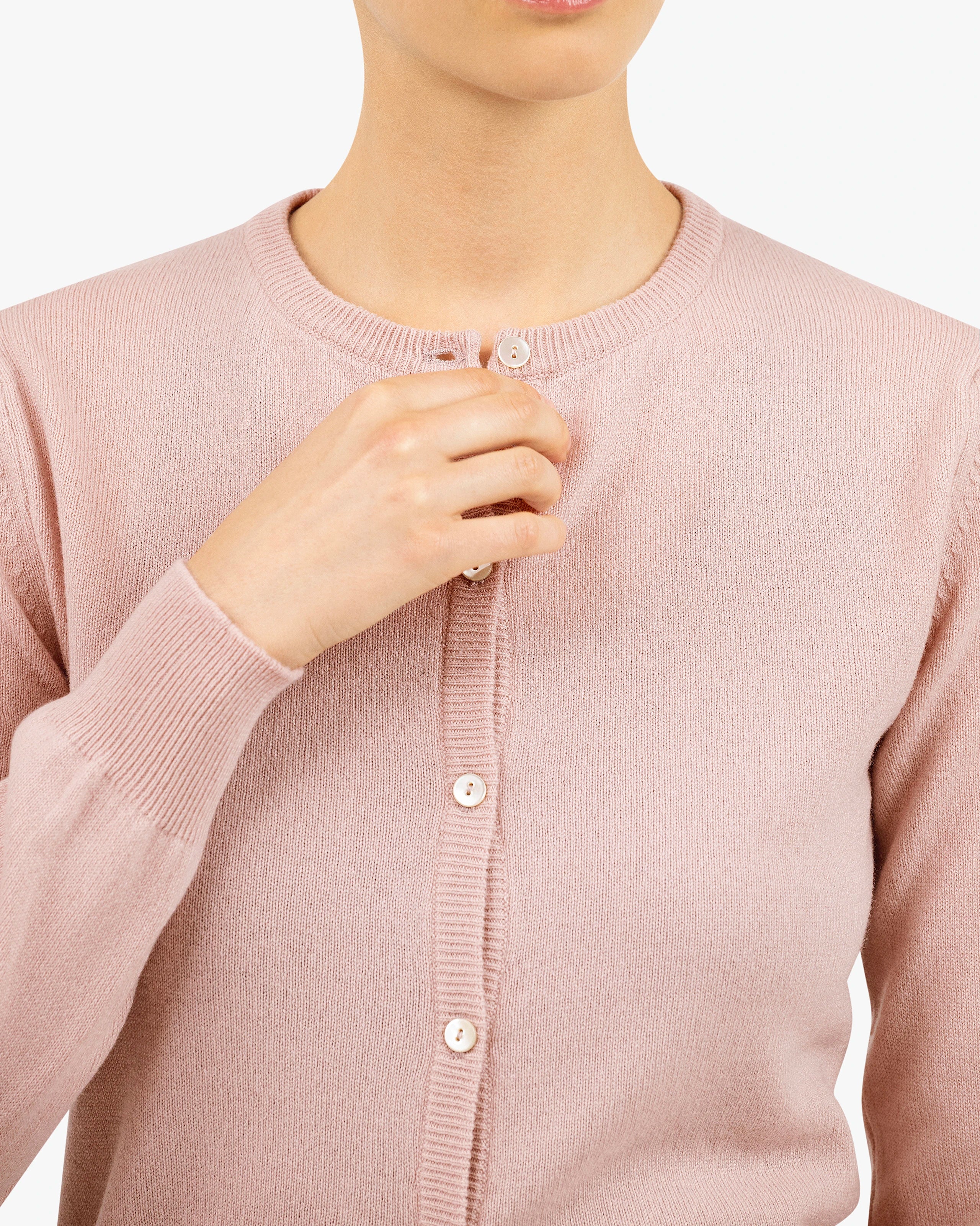 Essential Crew Neck Cardigan - Rose Cashmere