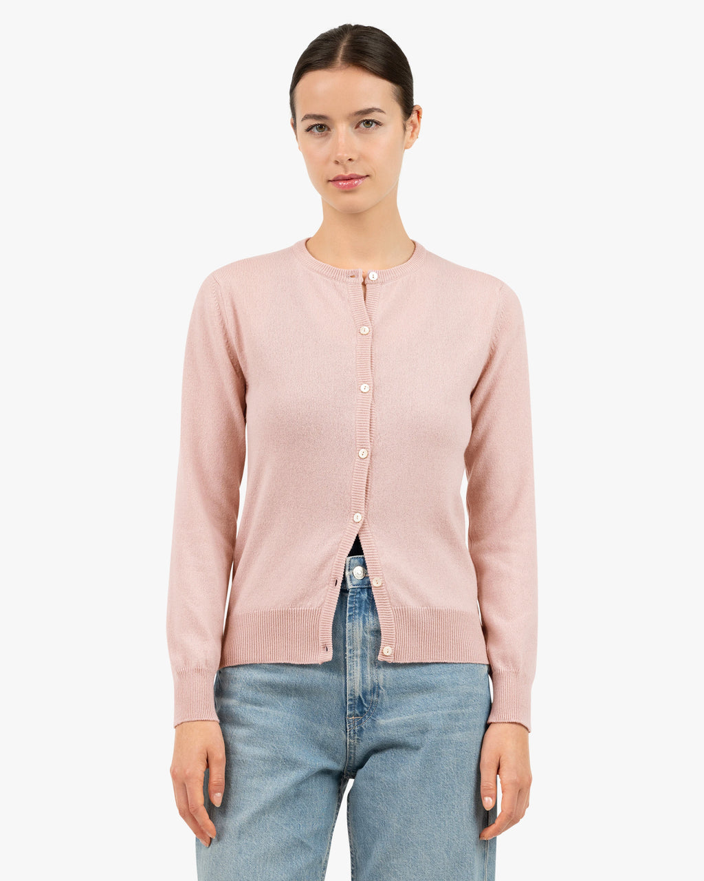 Essential Crew Neck Cardigan - Rose Cashmere