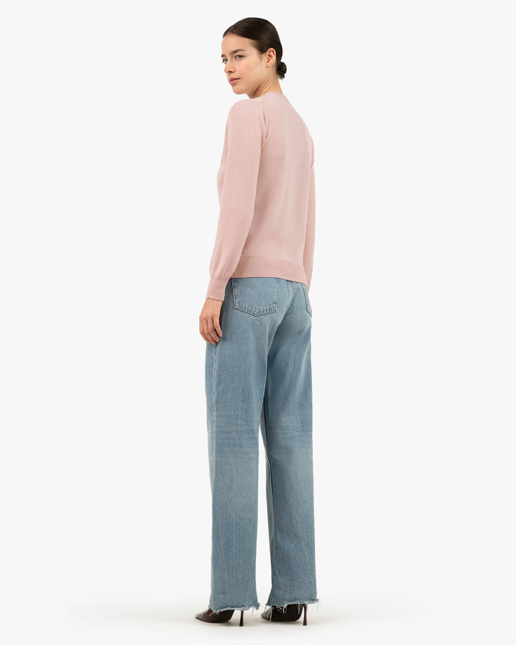 Essential Crew Neck Cardigan - Rose Cashmere