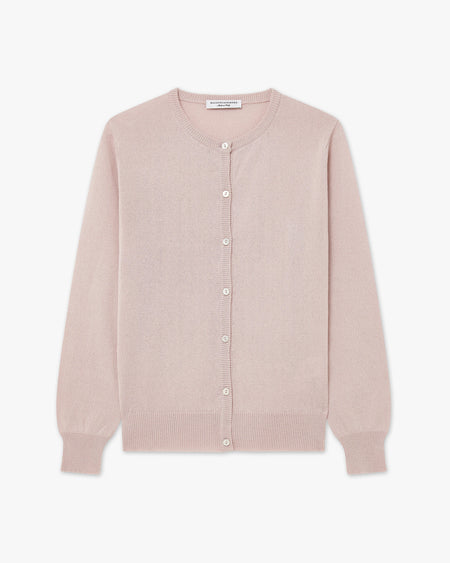 Essential Crew Neck Cardigan - Rose Cashmere