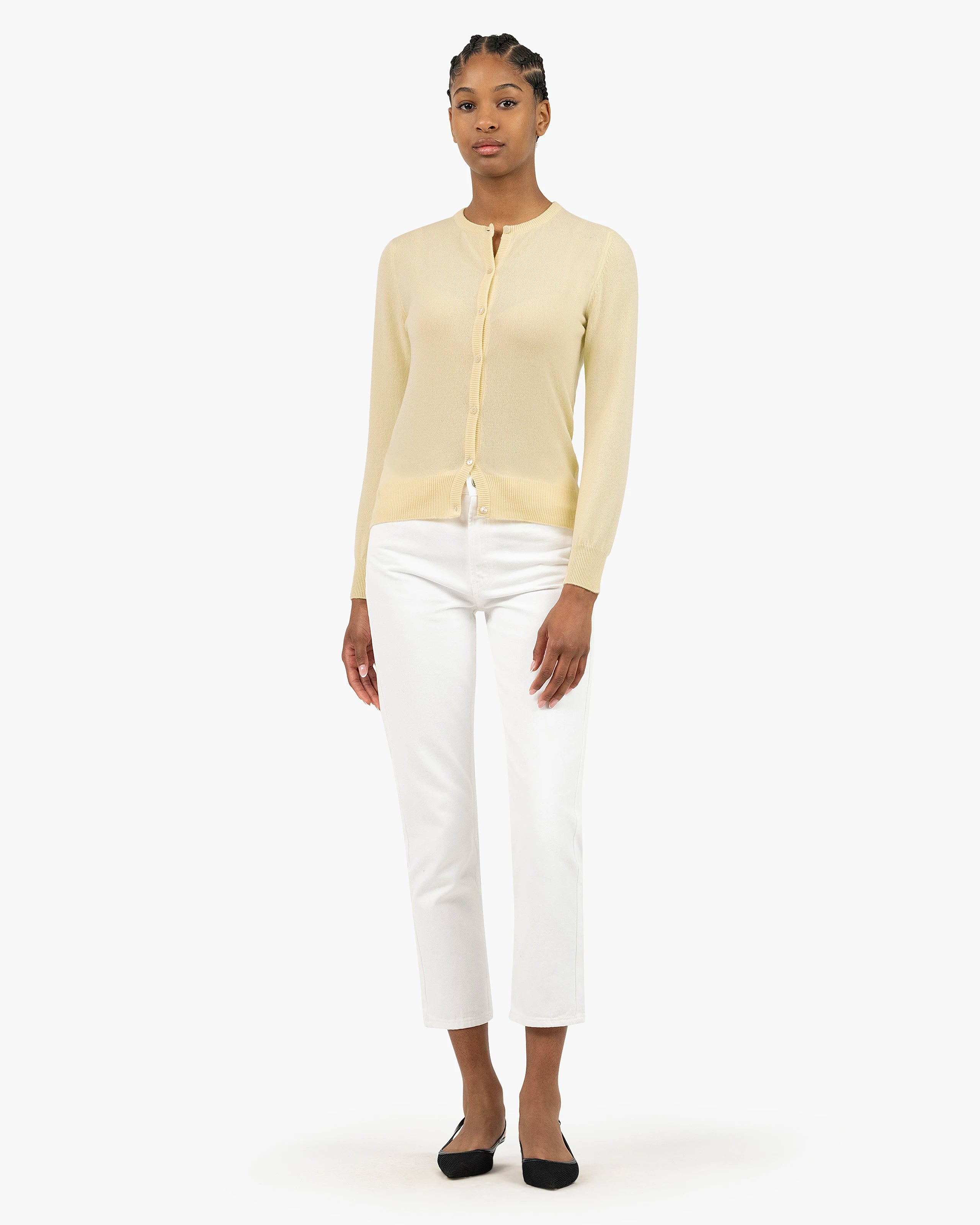 Essential Crew Neck Cardigan - Yellow Cashmere