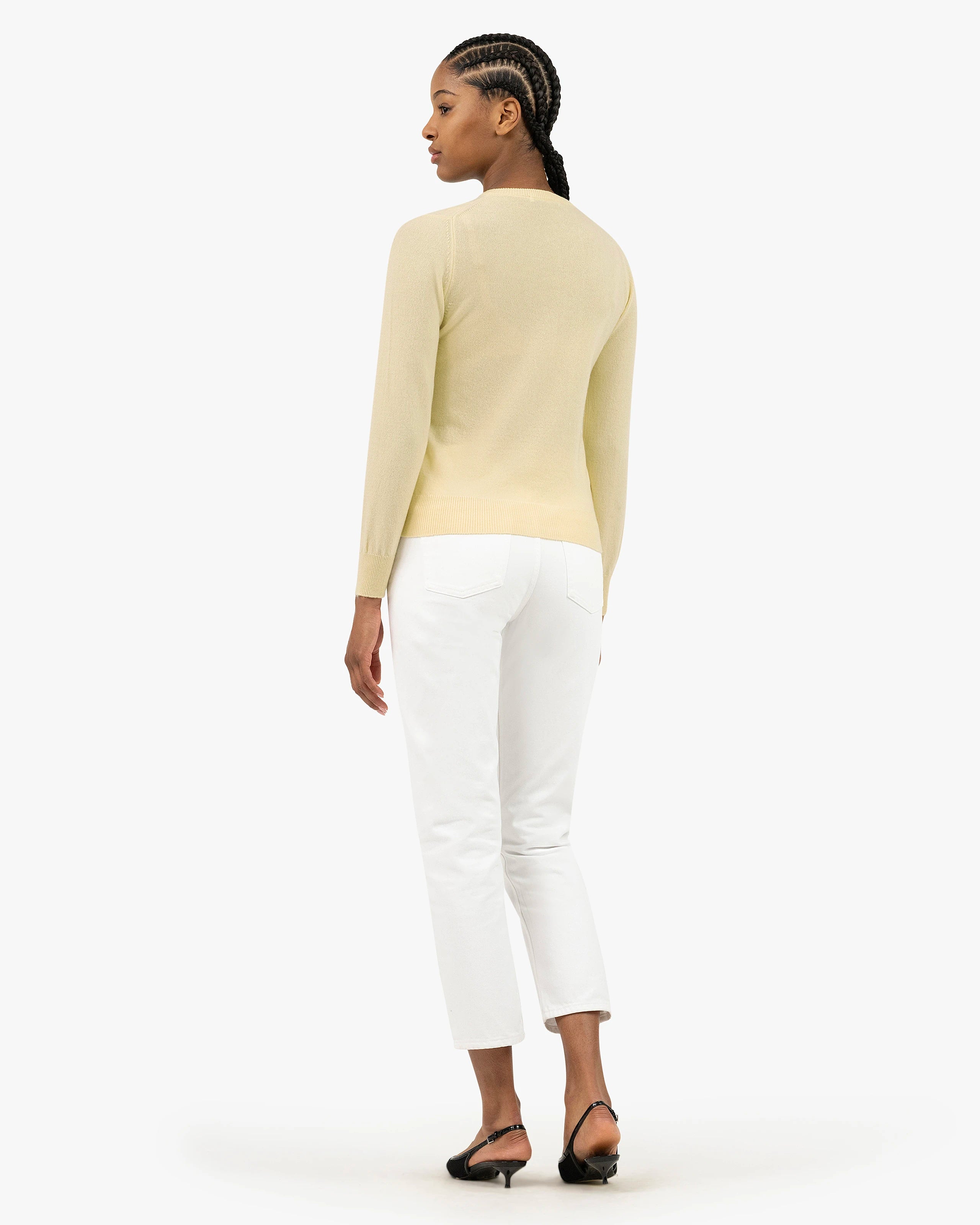 Essential Crew Neck Cardigan - Yellow Cashmere
