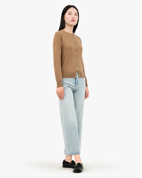 T/C CREW COMPACT CARDIGAN L キャメル Women's Essential Cashmere Crew Neck Cardigan - Camel | MaisonCashmere