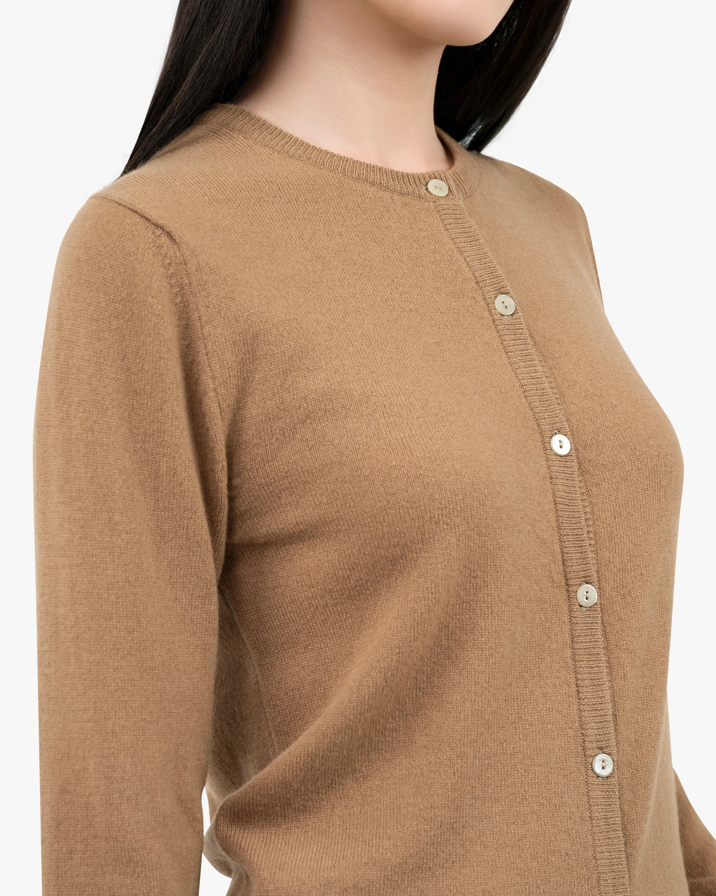 Essential Crew Neck Cardigan - Camel Cashmere