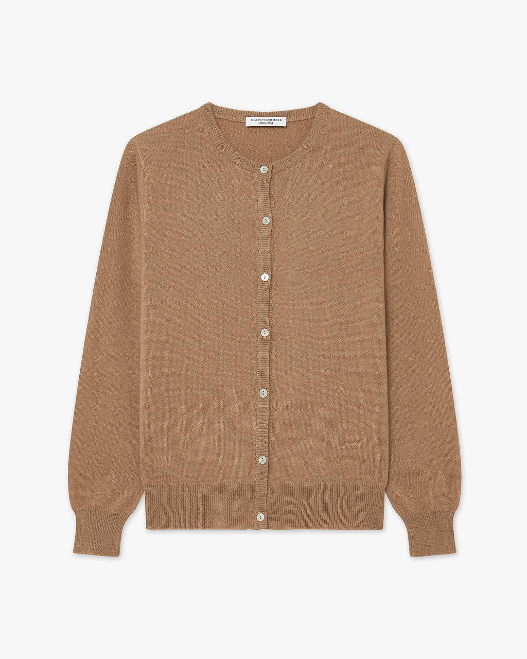 Essential Crew Neck Cardigan - Camel Cashmere
