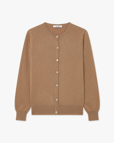 Essential Crew Neck Cardigan - Camel Cashmere