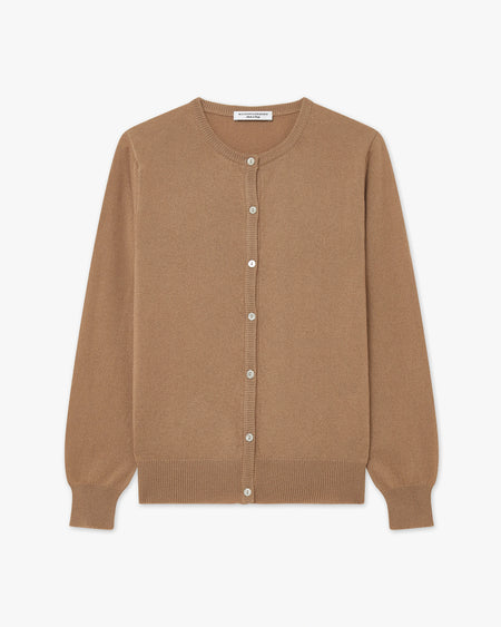 Essential Crew Neck Cardigan - Camel Cashmere