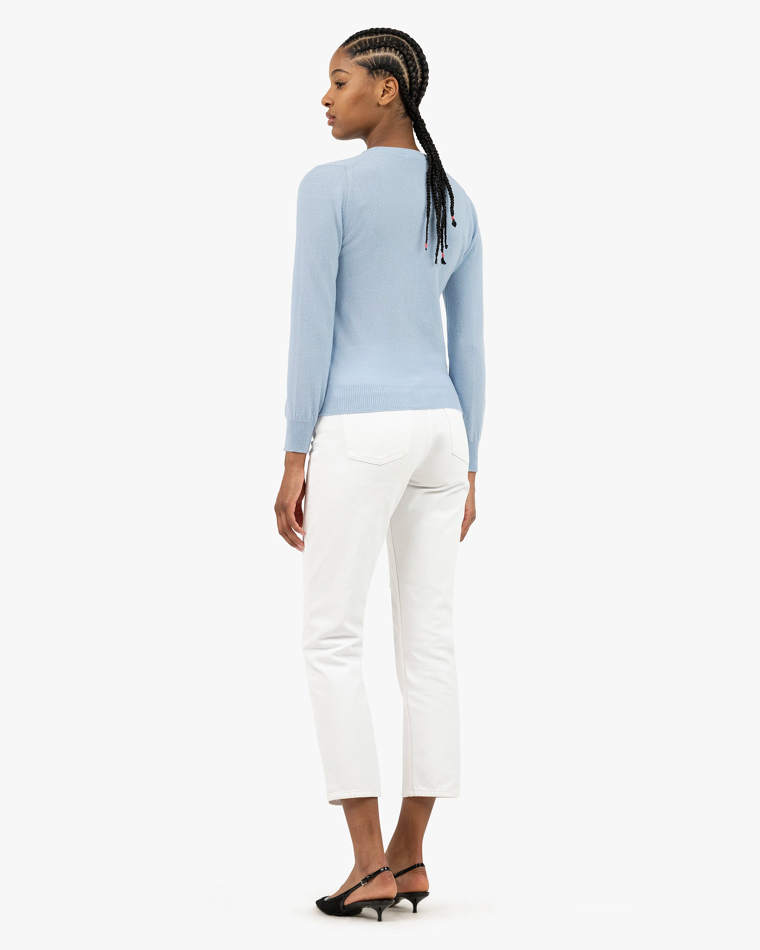 Essential Crew Neck Cardigan - Light Blue Cashmere