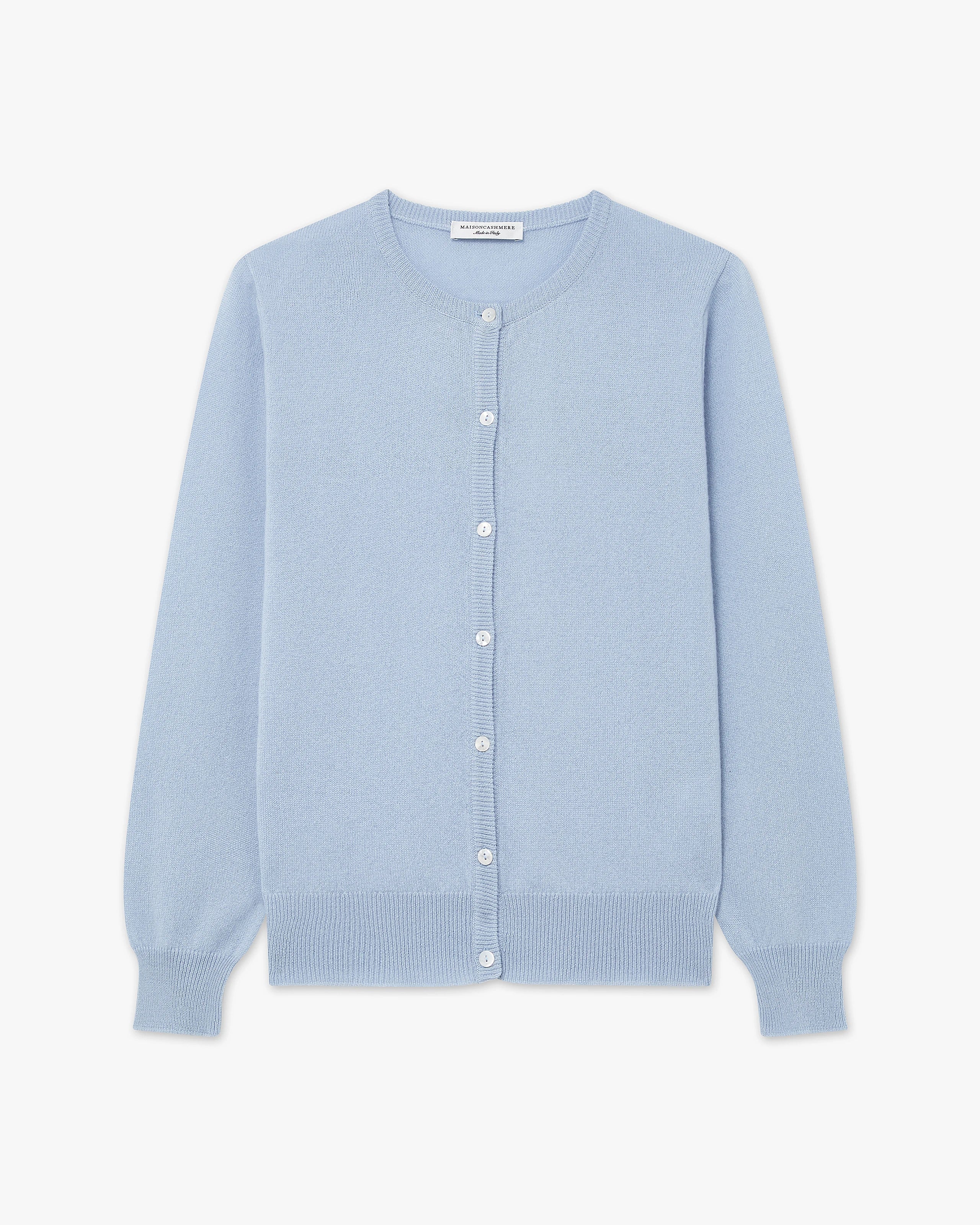Essential Crew Neck Cardigan - Light Blue Cashmere