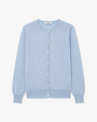 Essential Crew Neck Cardigan - Light Blue Cashmere