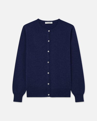Essential Crew Neck Cardigan - Blue Cashmere