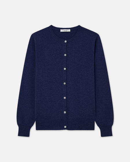 Essential Crew Neck Cardigan - Blue Cashmere