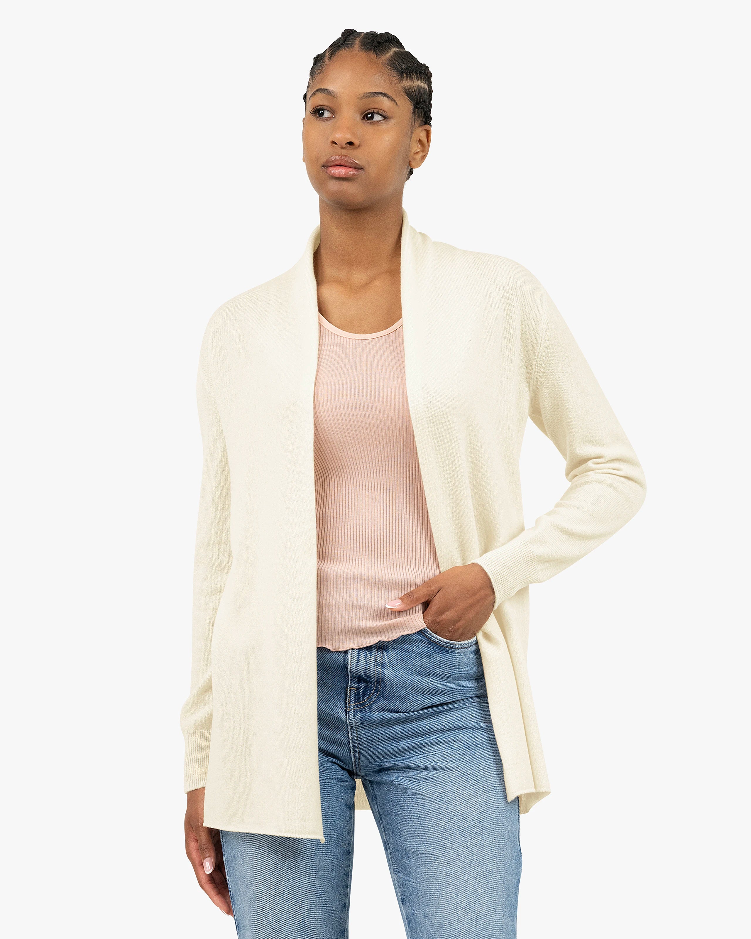 Essential Open Cardigan - White Cashmere