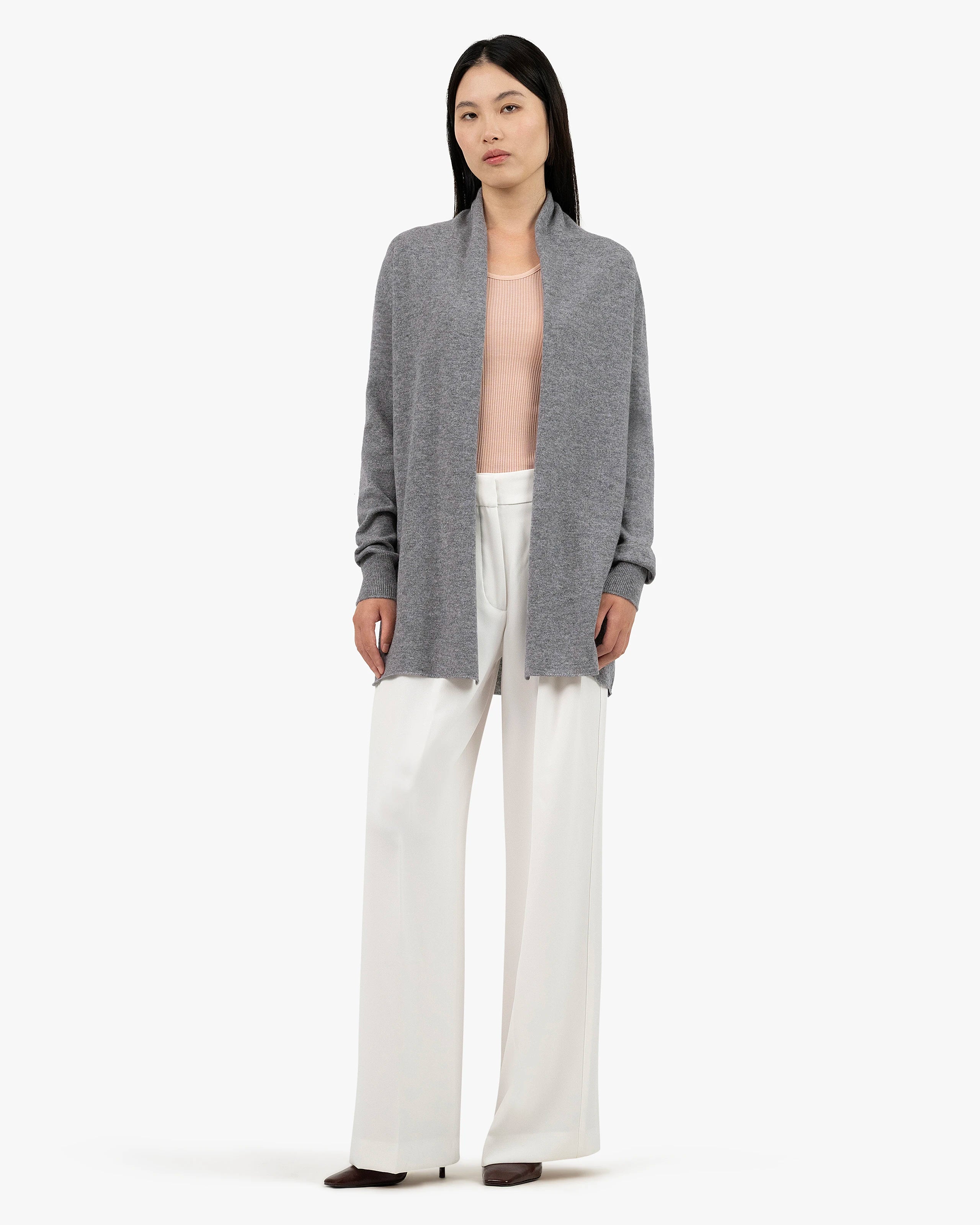 Essential Open Cardigan - Medium Grey Cashmere