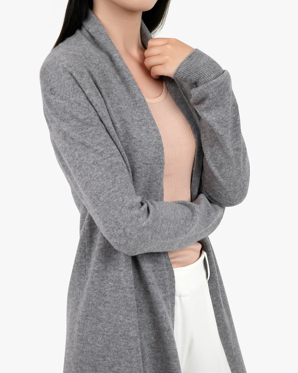 Essential Open Cardigan - Medium Grey Cashmere