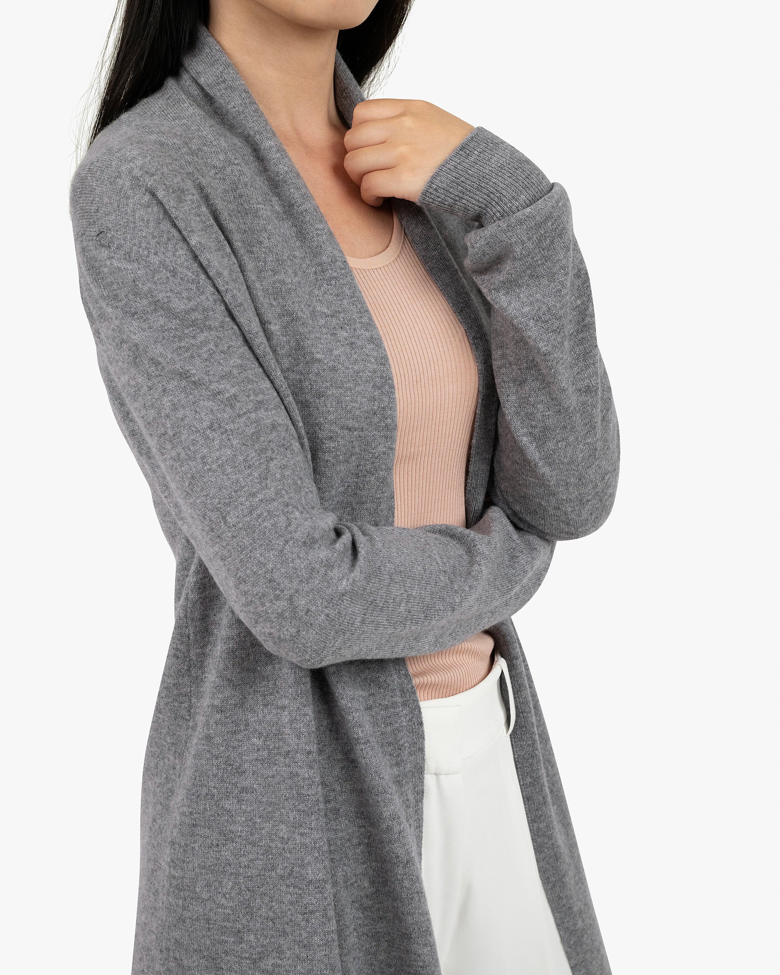 Essential Open Cardigan - Medium Grey Cashmere