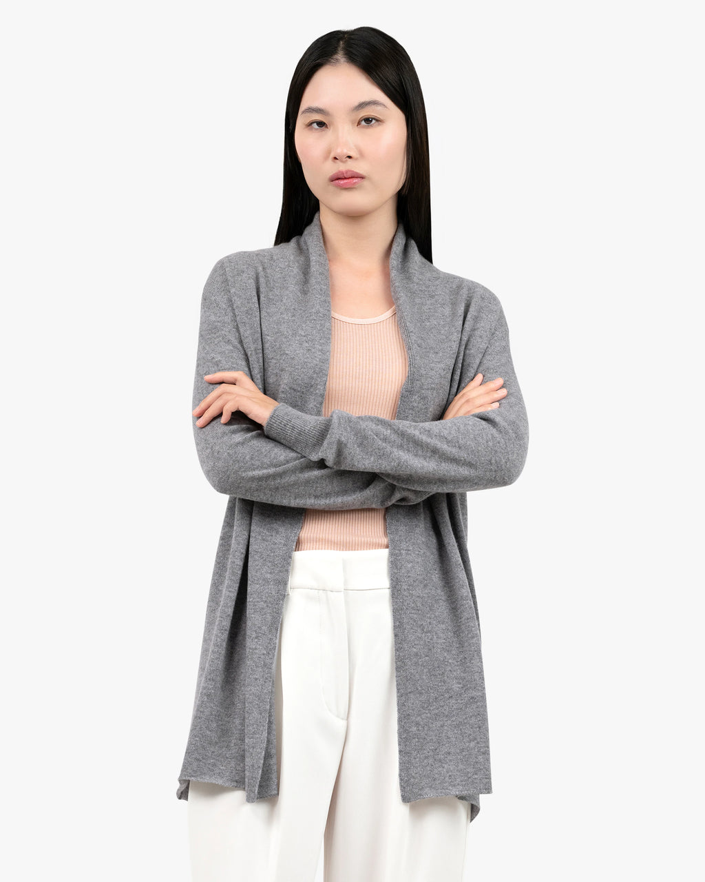 Essential Open Cardigan - Medium Grey Cashmere