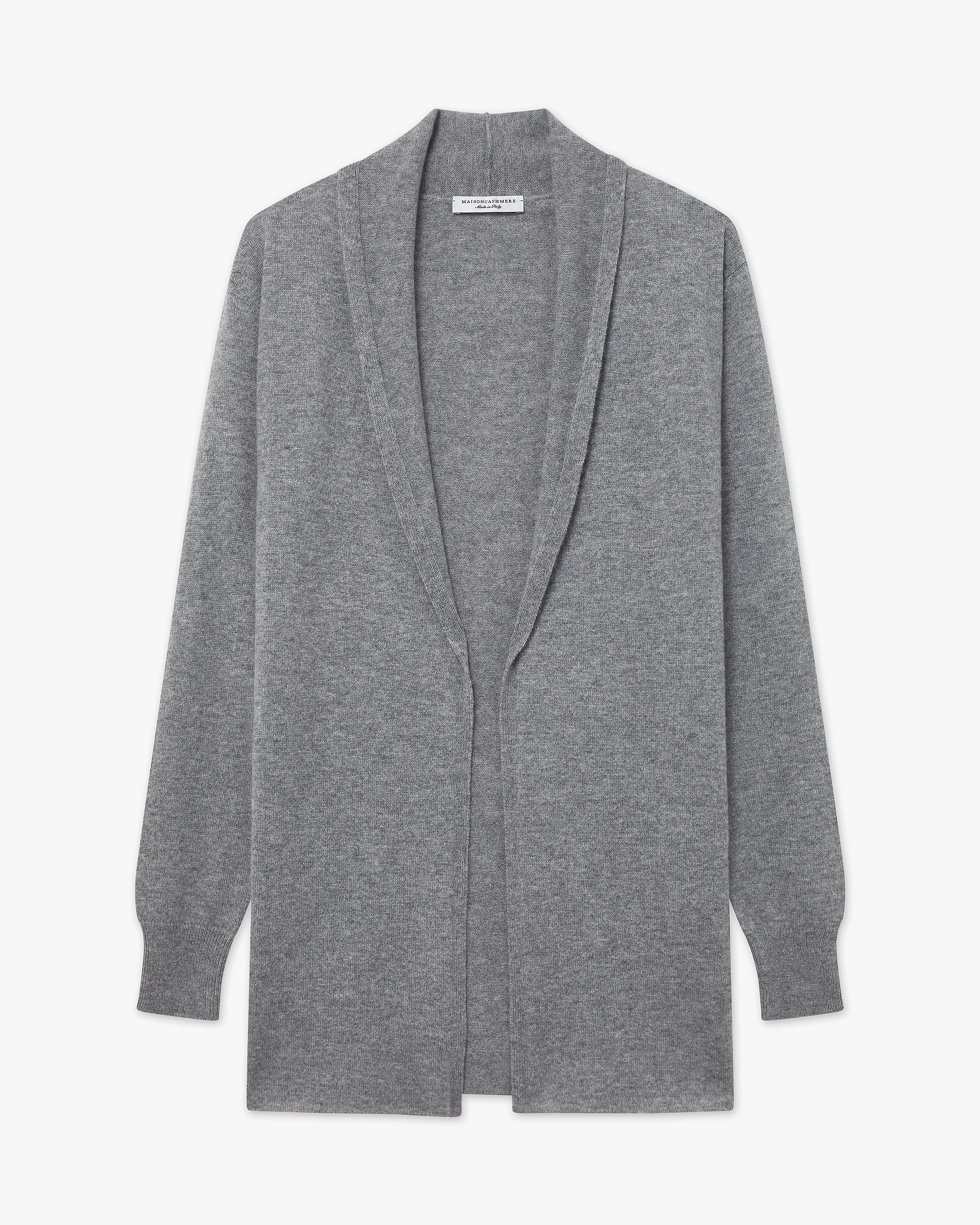 Women's Essential Cashmere Open Cardigan - Medium Grey