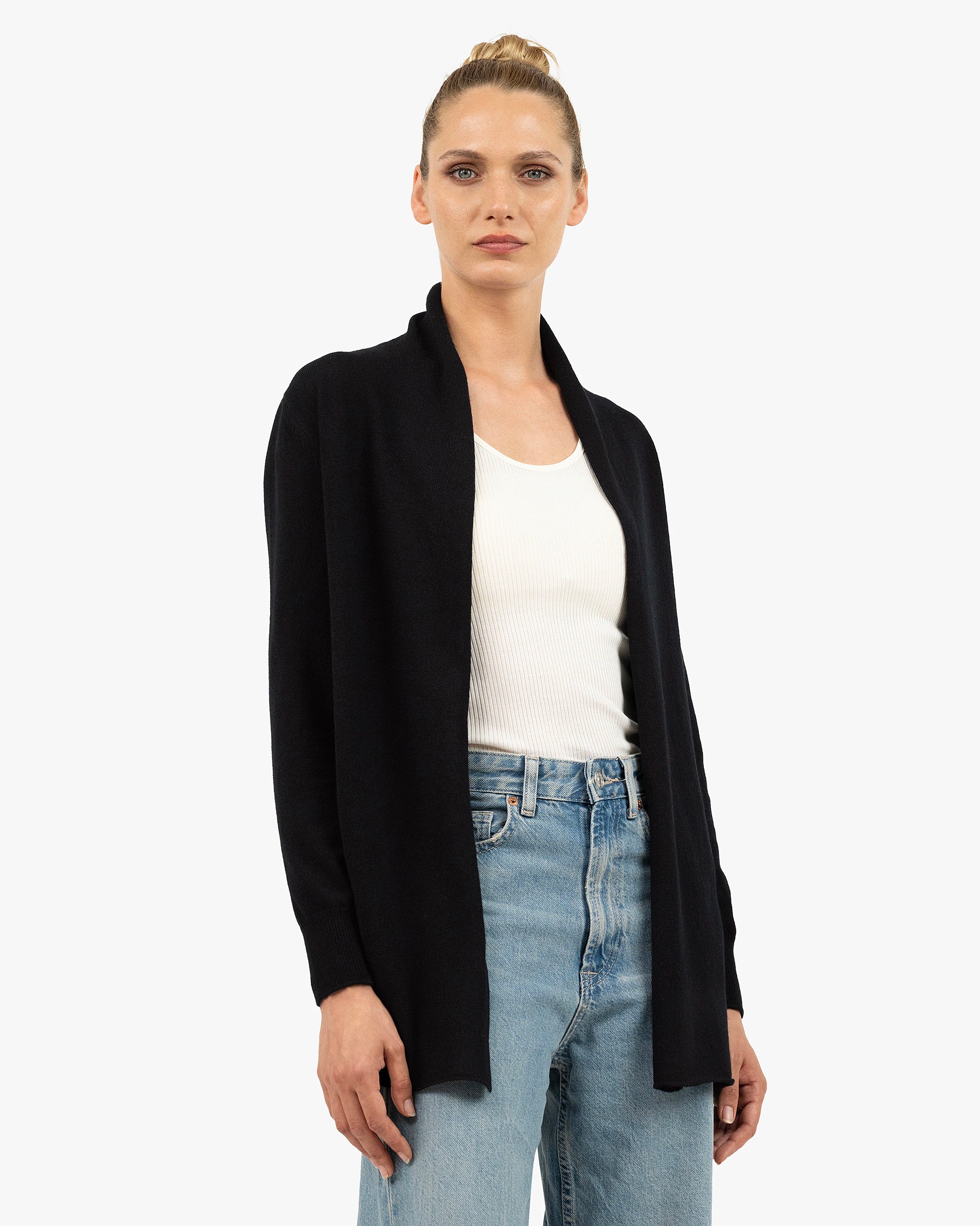 Essential Open Cardigan - Black Cashmere