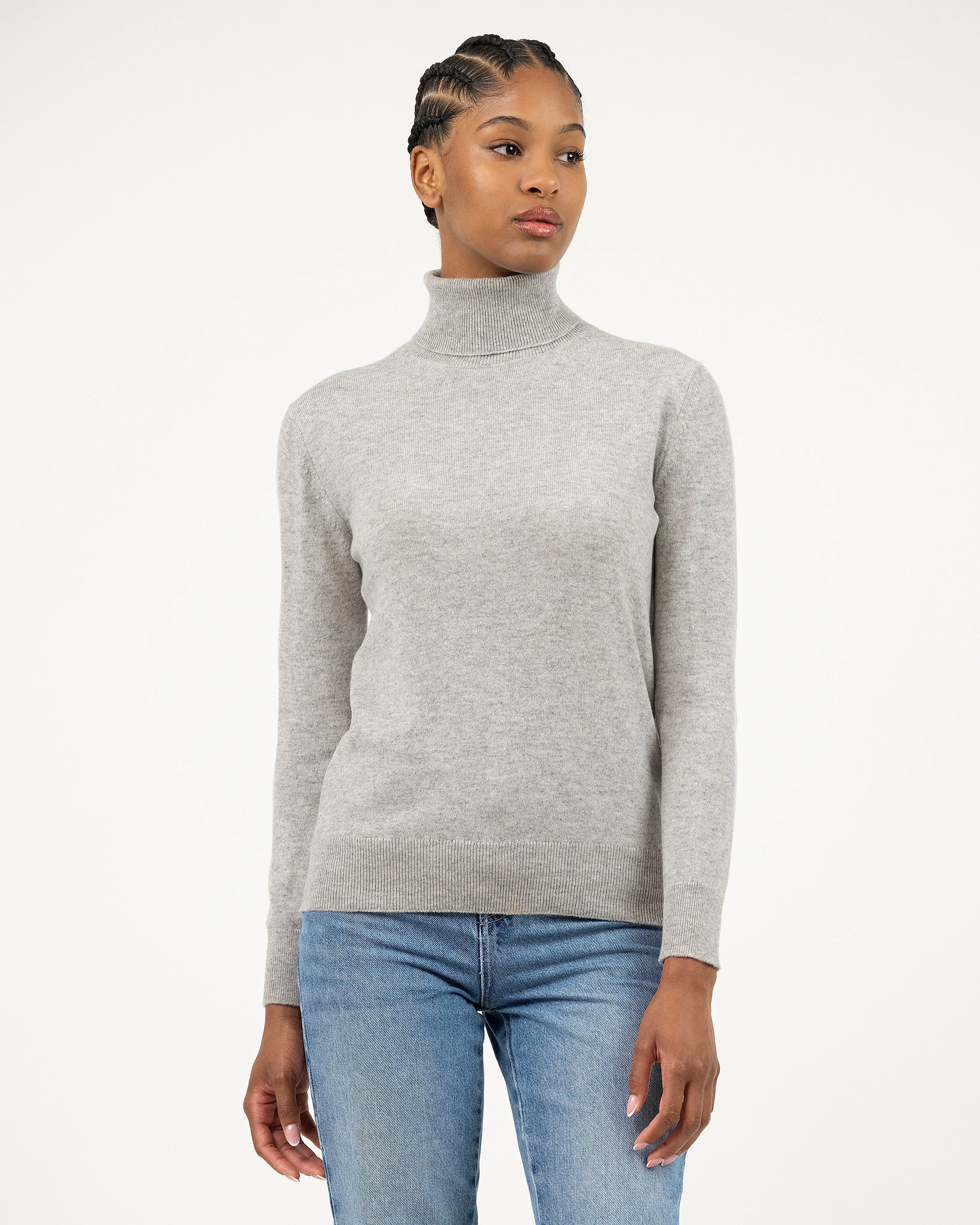 Women's Essential Turtleneck Sweater - Light Grey Cashmere