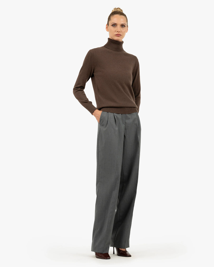 Women's Essential Turtleneck Sweater - Brown Cashmere