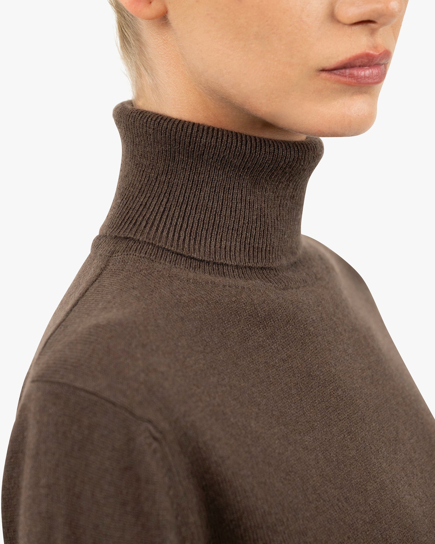 Pull Col Roulé Essential Cachemire Femme Marron MaisonCashmere