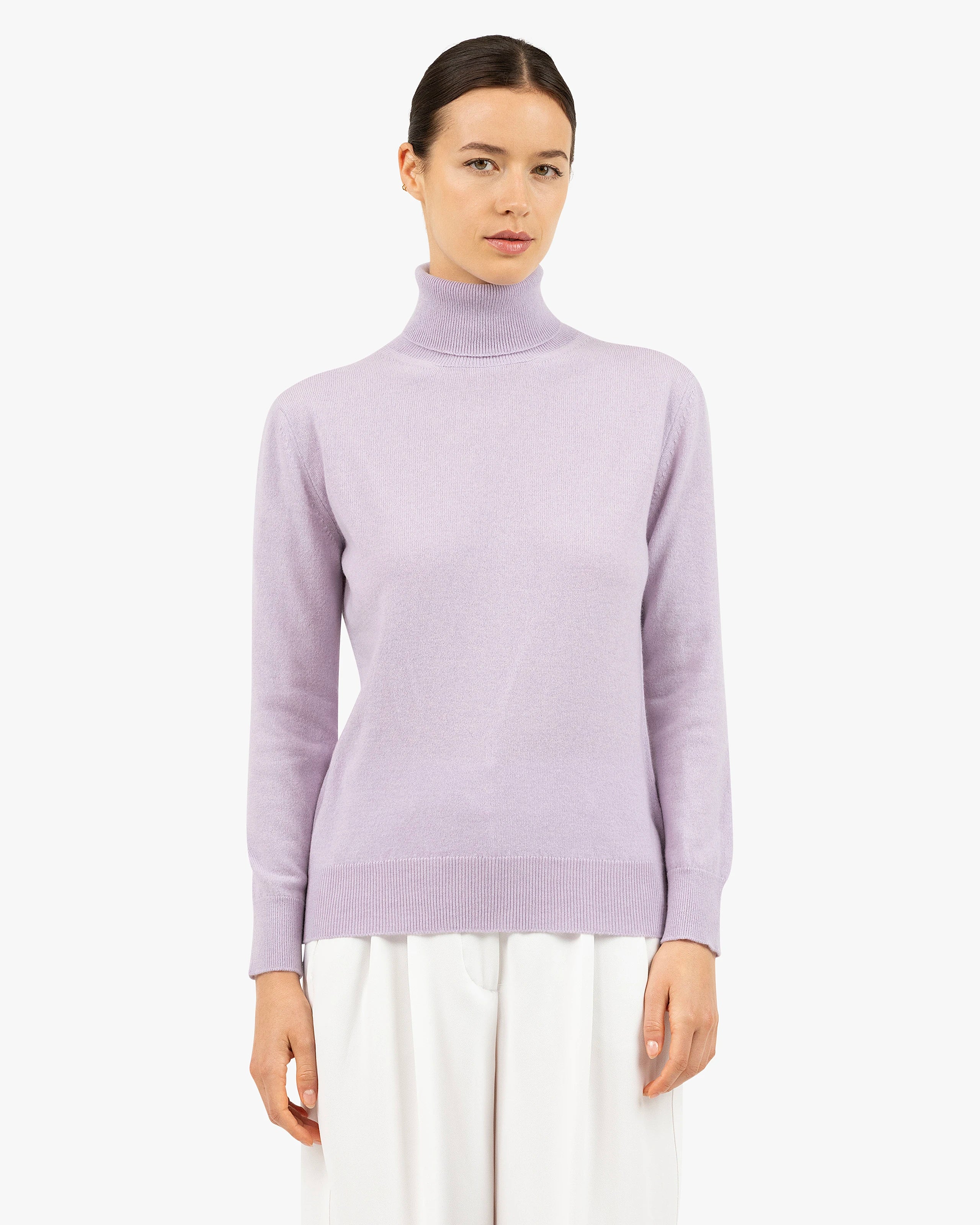 Women's Essential Cashmere Turtleneck Sweater - Lilac | MaisonCashmere Women's Essential Cashmere Turtleneck Sweater - Lilac | MaisonCashmere