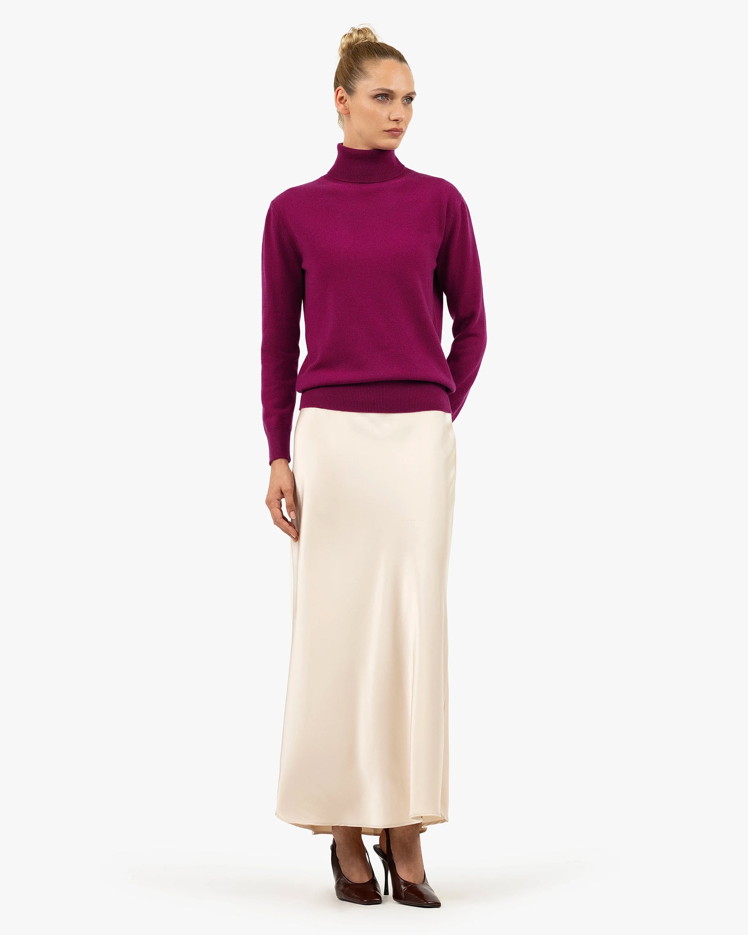 Pull Col Roulé Essential Cachemire Femme Magenta MaisonCashmere