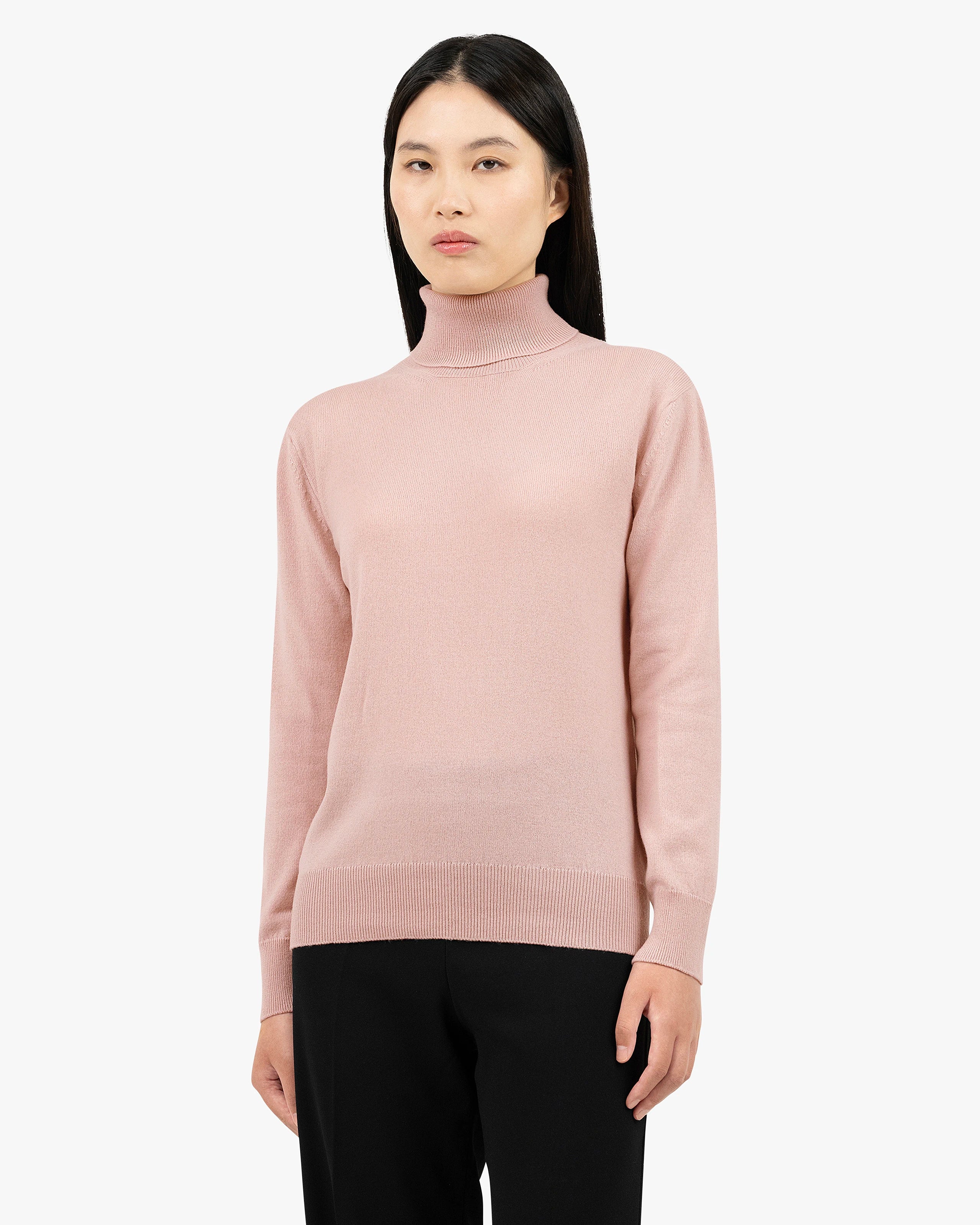 Women's Essential Turtleneck Sweater - Rose Cashmere