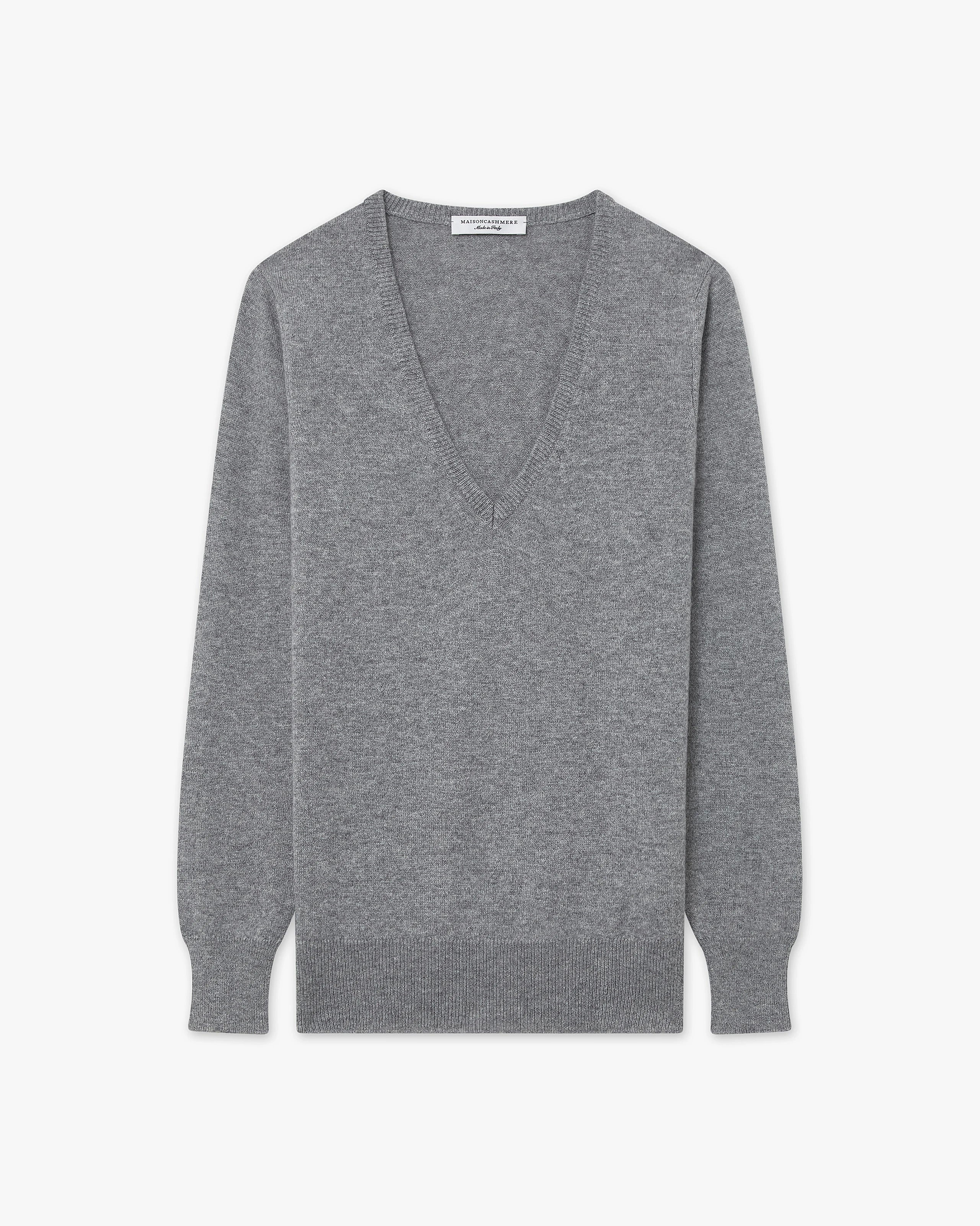 Women's Essential V-Neck Sweater - Medium Grey Cashmere