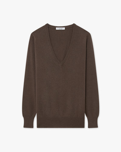 Women's Essential V-Neck Sweater - Brown Cashmere