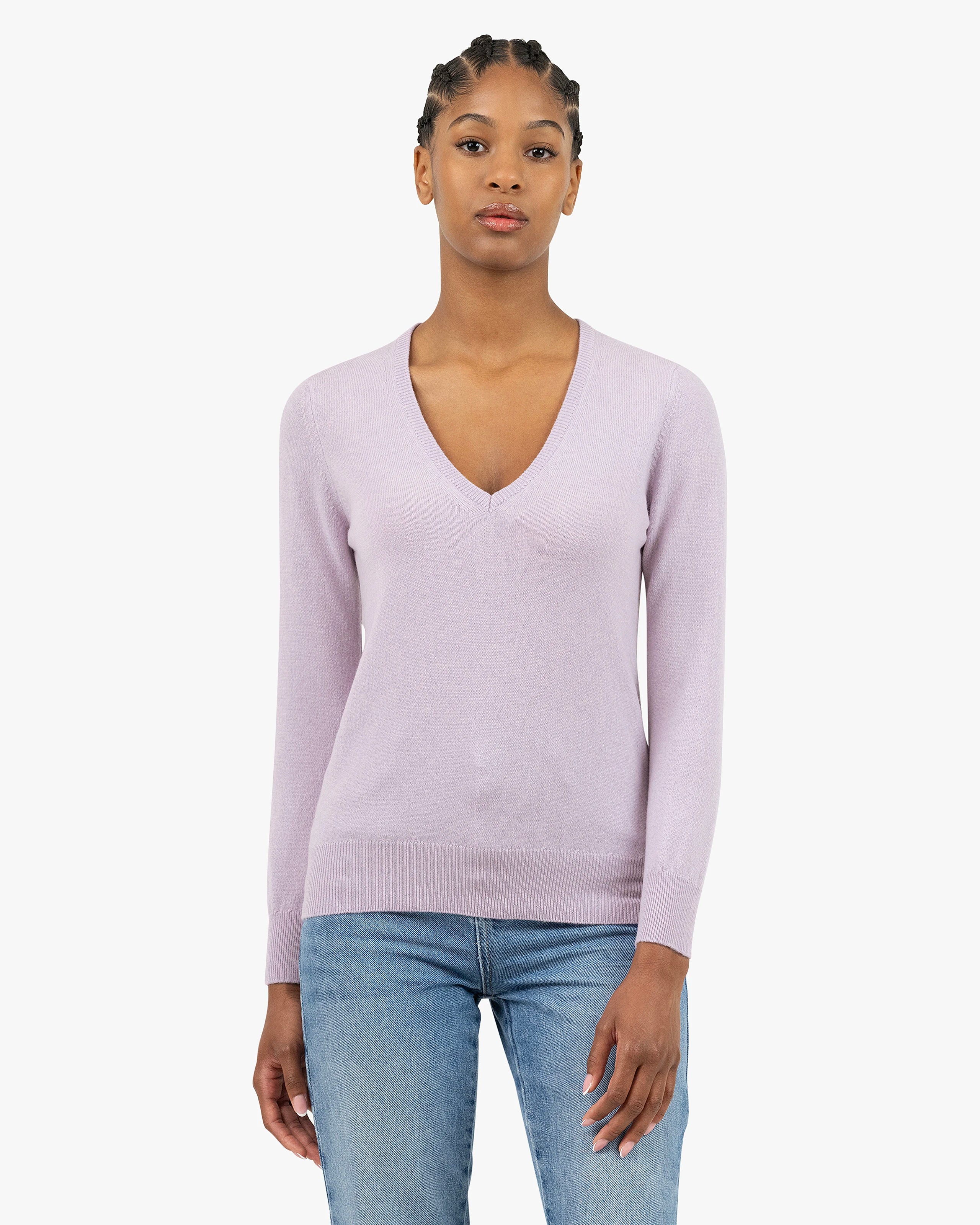 Women's Essential V-Neck Sweater - Lilac Cashmere