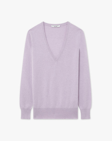 Women's Essential V-Neck Sweater - Lilac Cashmere