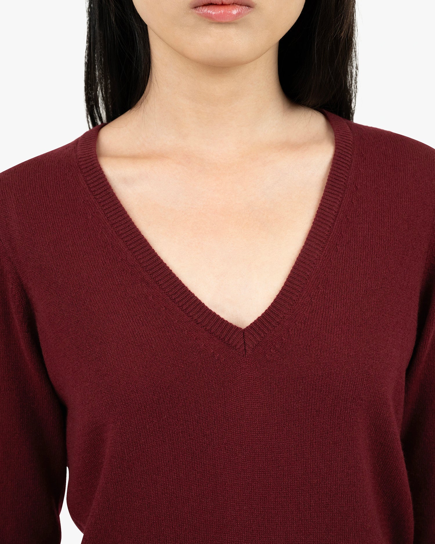 Essential Kaschmir V-Ausschnitt Pullover Damen Bordeaux