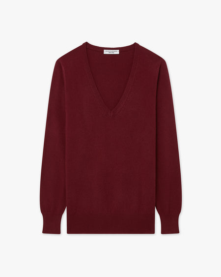 Essential Kaschmir V-Ausschnitt Pullover Damen Bordeaux