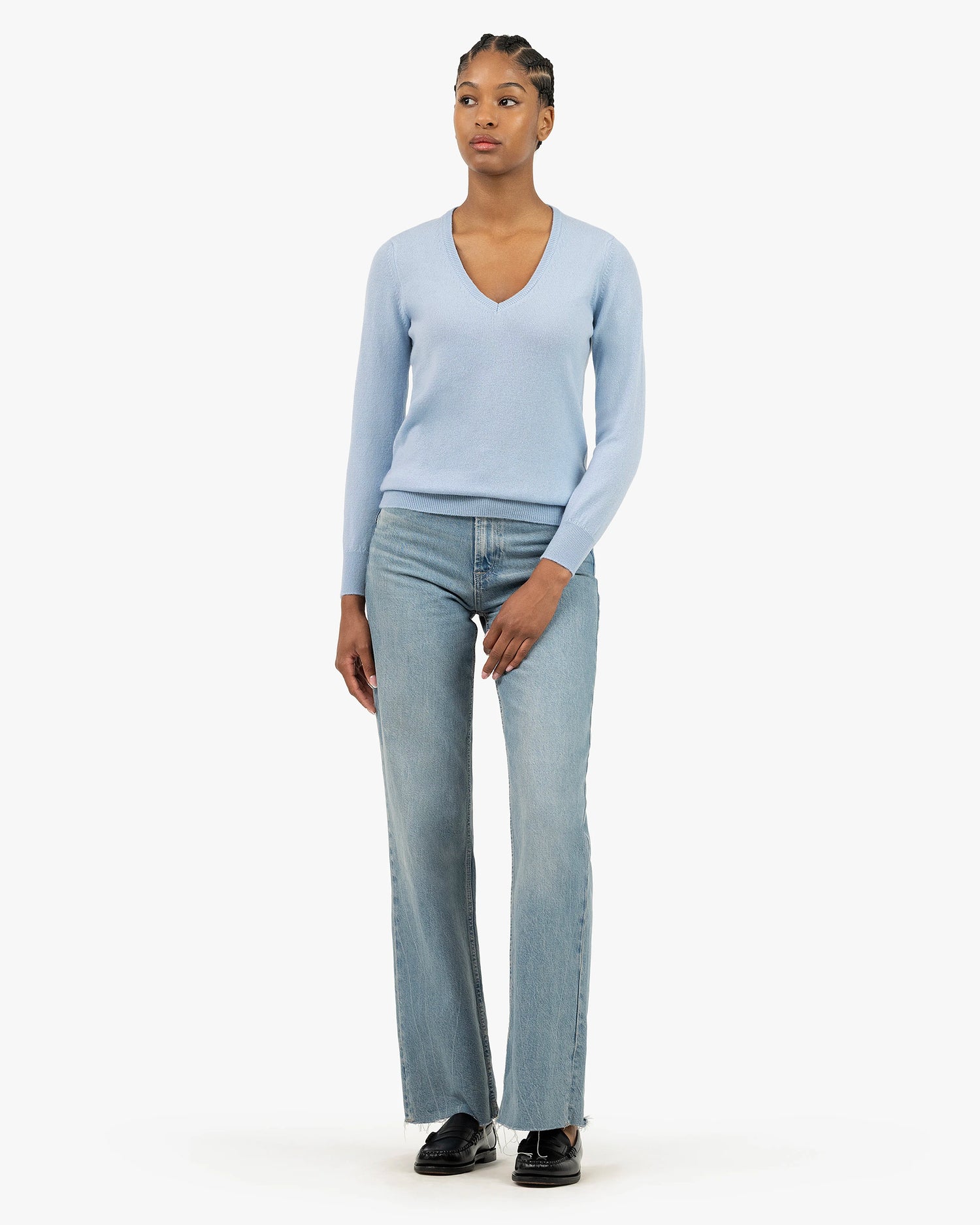 Essential Kaschmir V-Ausschnitt Pullover Damen Hellblau