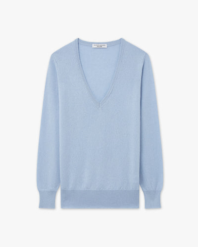 Women's Essential V-Neck Sweater - Light Blue Cashmere