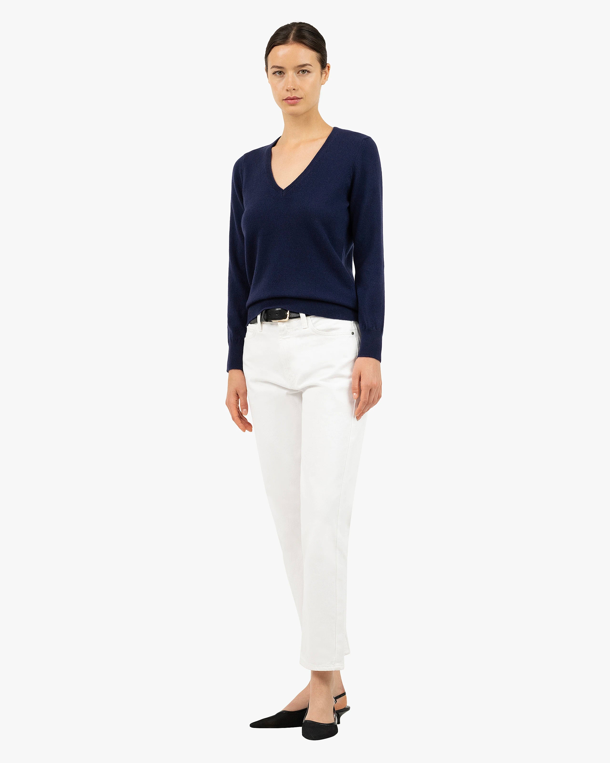 Women's Essential V-Neck Sweater - Blue Cashmere