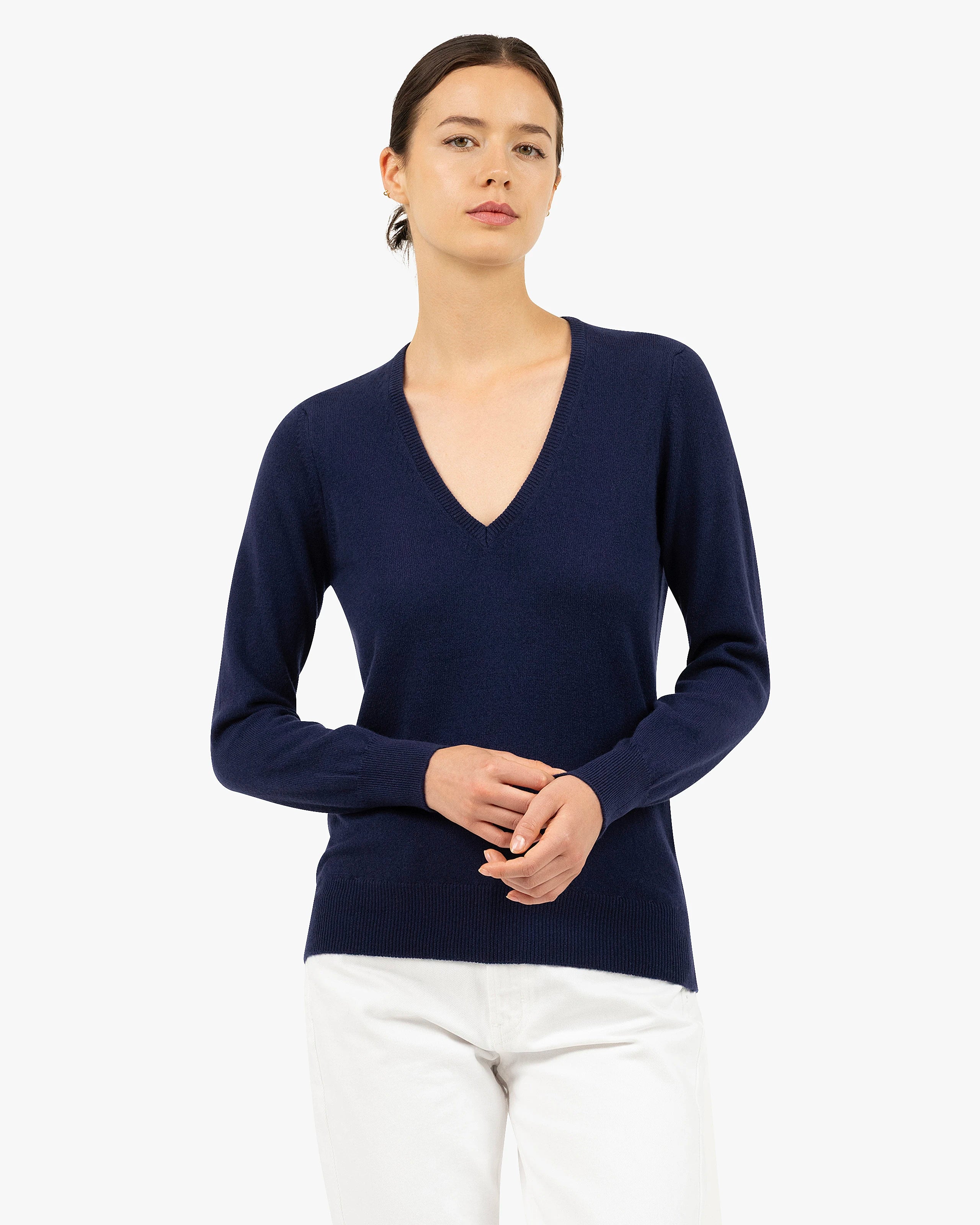 Women's Essential V-Neck Sweater - Blue Cashmere