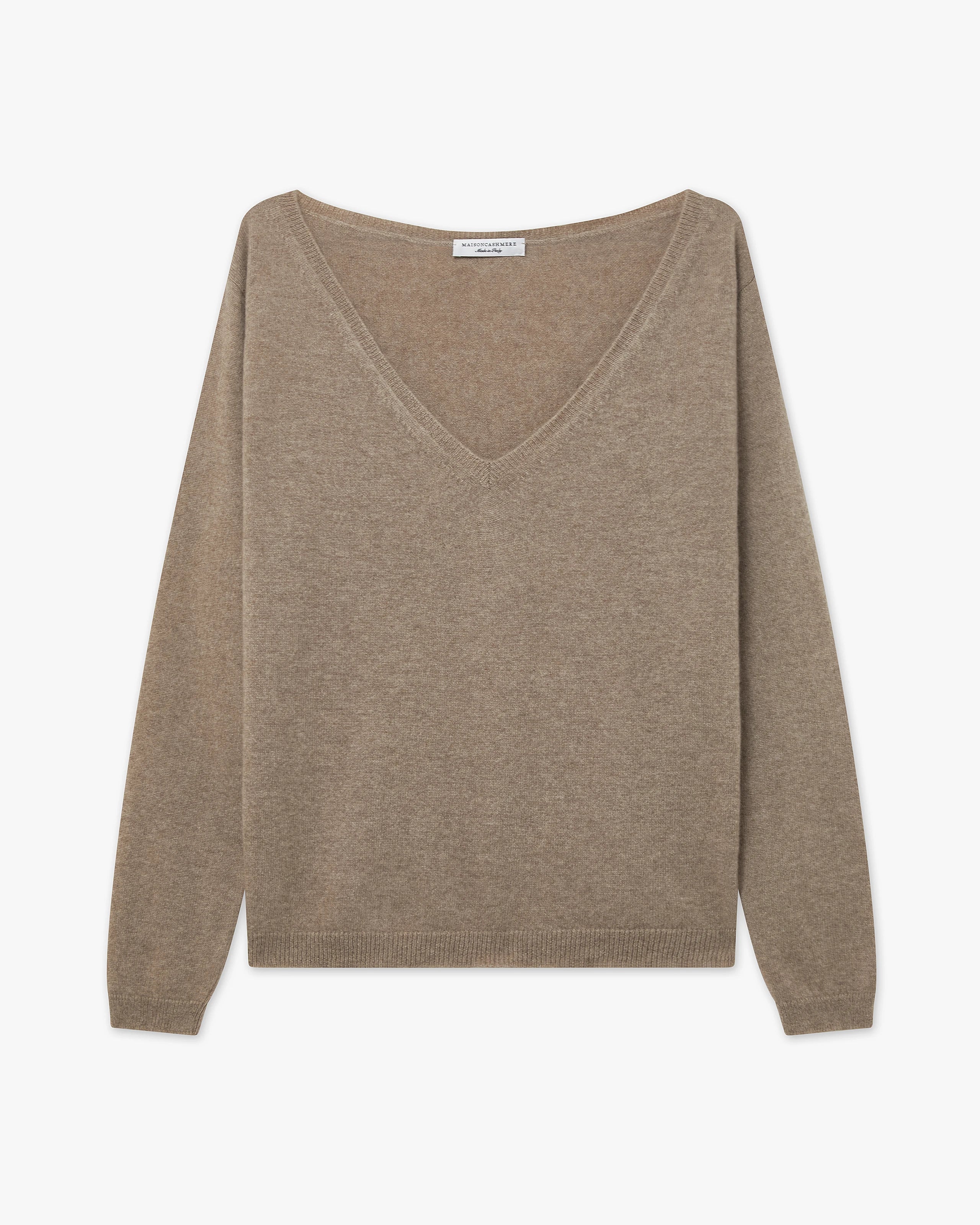 Women's Essential Cashmere Wide V-Neck - Taupe | MaisonCashmere
