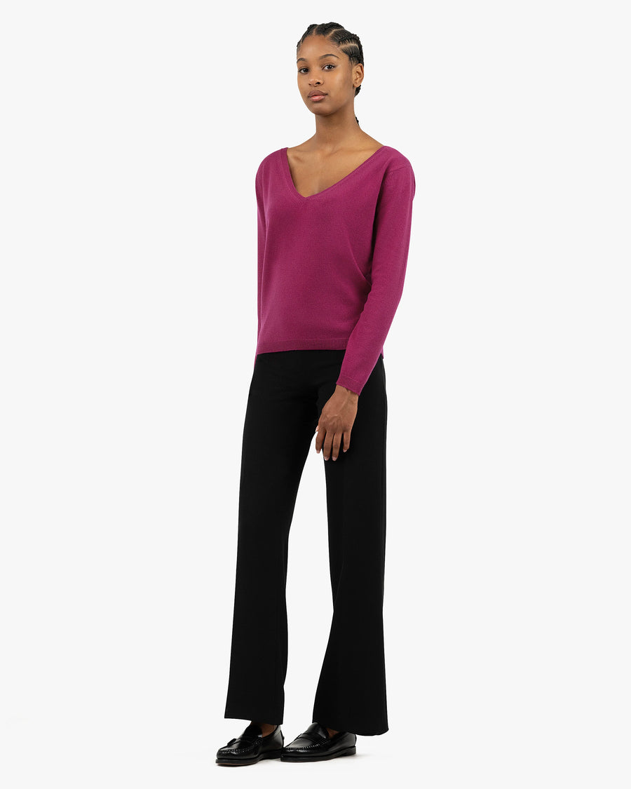 Essential Wide V-Neck Sweater - Magenta Cashmere