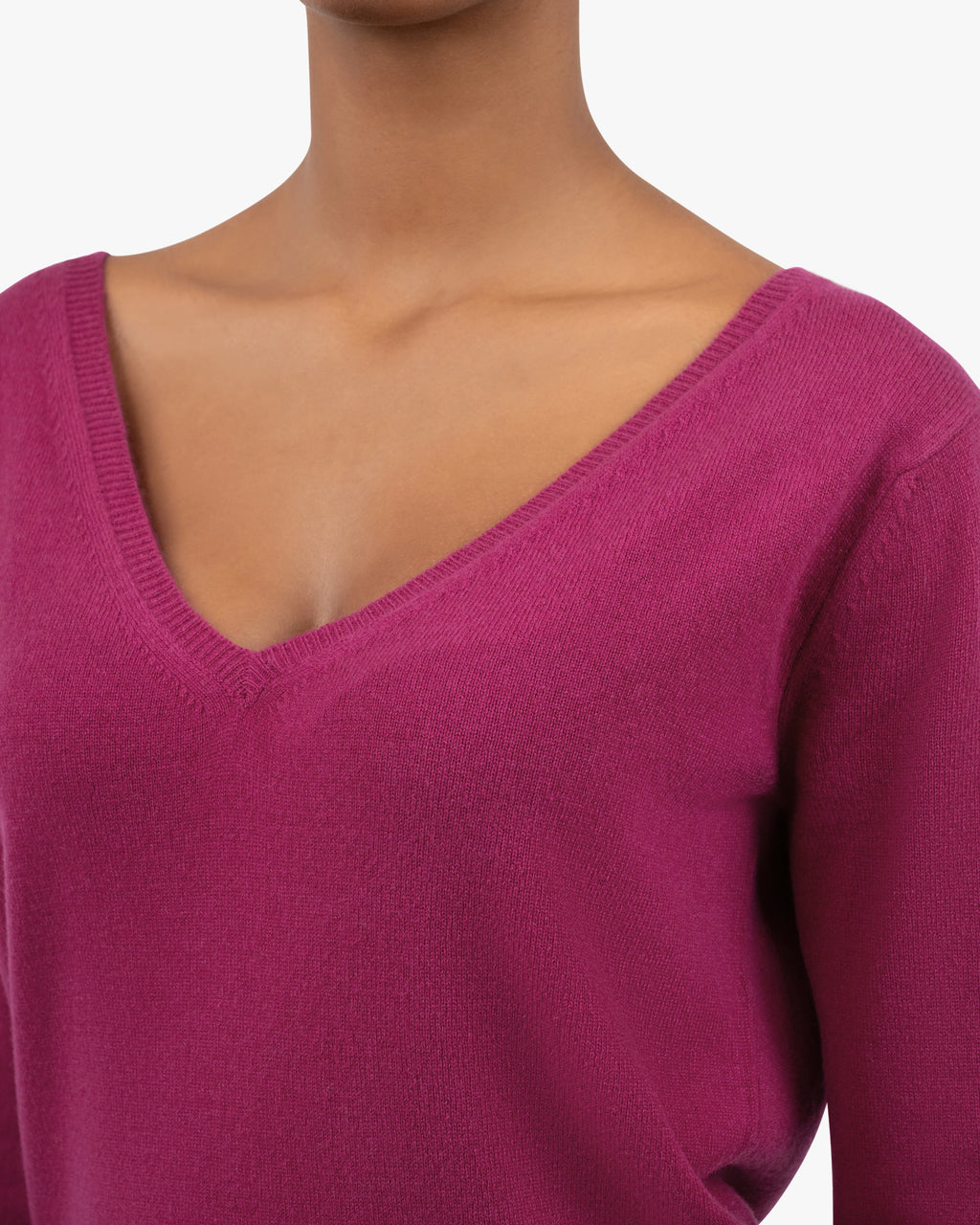 Essential Wide V-Neck Sweater - Magenta Cashmere