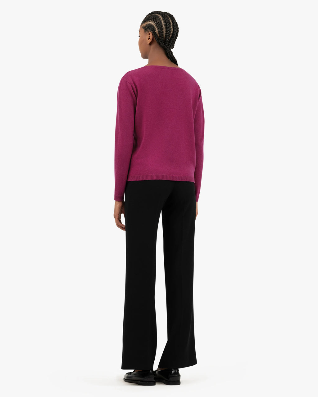 Essential Wide V-Neck Sweater - Magenta Cashmere