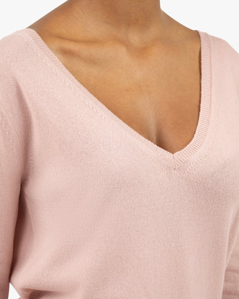 Essential Wide V-Neck Sweater - Rose Cashmere